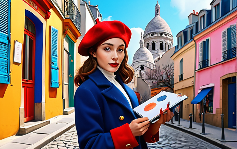 **Prompt:** Fashionable Parisian woman character concept art, chic beret, expressive, holding a sketchpad, Montmartre background, vibrant colors, digital painting.