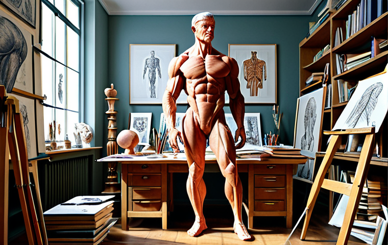 Anatomical Study - The Artist's Atelier**

"An artist in a brightly lit atelier, surrounded by anatomical drawings and sculptures, fully clothed, appropriate attire, safe for work, perfect anatomy, correct proportions, natural pose, focused on sketching a muscular figure. Books on anatomy are scattered around, alongside tools like calipers and pencils. Detailed rendering, academic style, high quality."

**