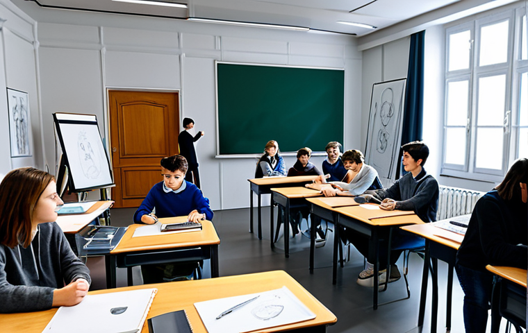 캐릭터 디자인의 글로벌 교육 트렌드 - Character Design School Setting**

"A modern character design school classroom in Paris, France. Stu...