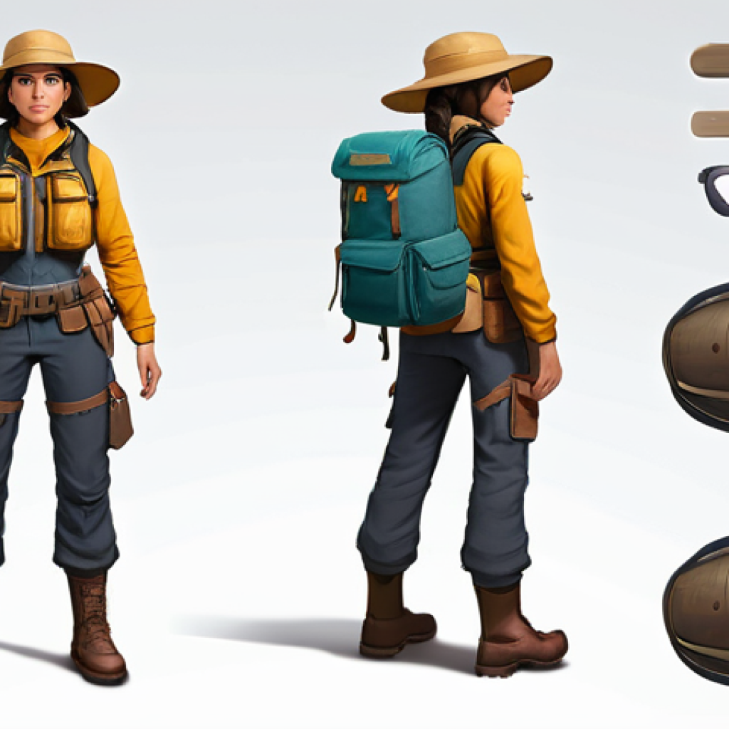 캐릭터 디자인 이직 시 성공 사례 - **A Seasoned Explorer Character Sheet**
    A character concept sheet for a seasoned female explorer...