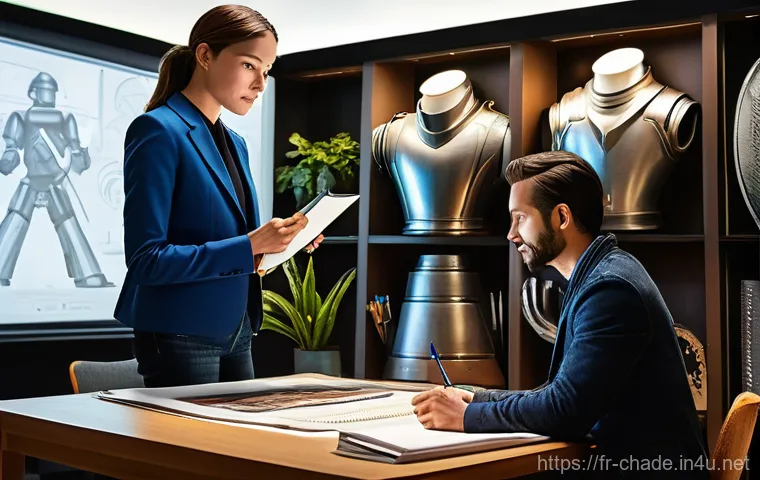 캐릭터 디자인 피드백 활용법 - **Prompt 1: The Visionary Designer**
    A young female character designer, in her late 20s, sits de...