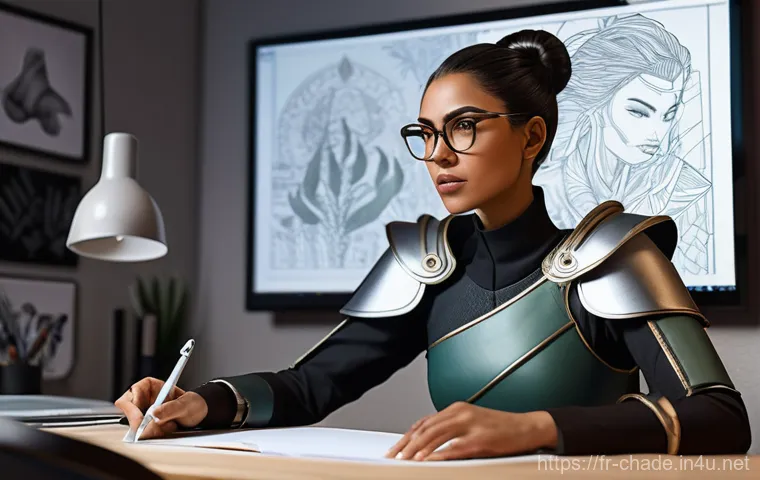 캐릭터 디자인 관련 독학 강의 추천 - **Prompt 1: Stylized Realism, Diversity, and the Creative Process**
    A focused character designer...