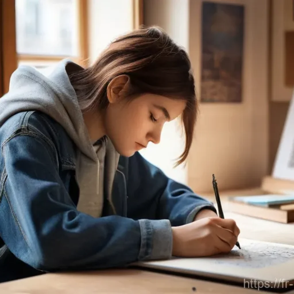 캐릭터 디자인 입시 전략 - **Prompt:** "A young, aspiring female character designer, aged 19, with a thoughtful expression and ...