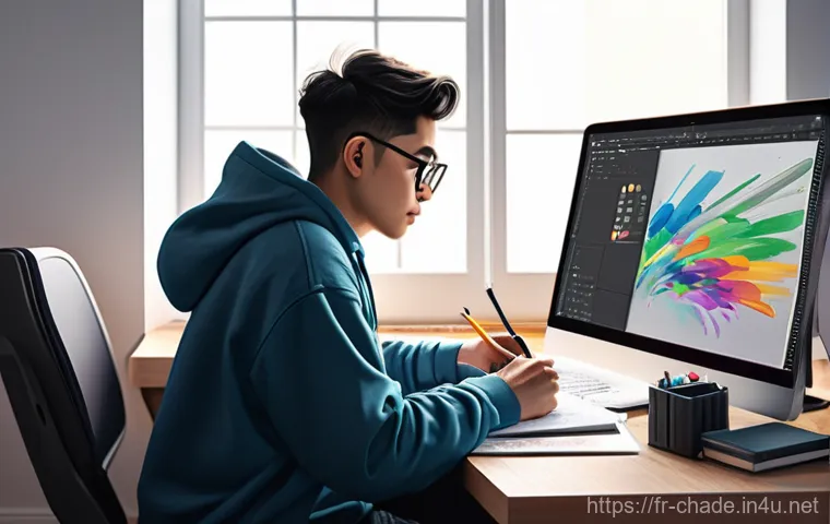 캐릭터 디자인 포트폴리오 웹사이트 제작 - **Prompt:** A highly detailed illustration of a modern character designer, mid-20s, with a stylish y...