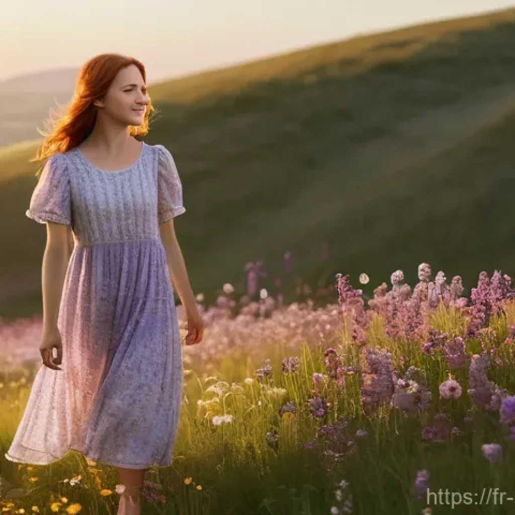 캐릭터 디자인 실기 강의 후기 - **Prompt 1: Serene Sunset in a Meadow**
    "A young woman, approximately 25 years old, with flowing...