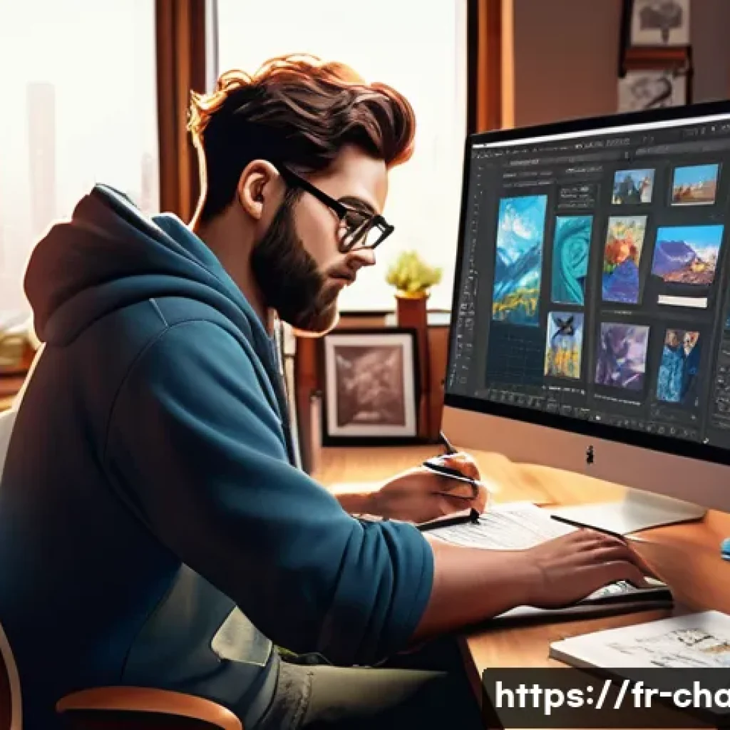 캐릭터 디자인의 글로벌 취업 성공 사례 - A highly detailed digital painting of an international character designer’s workspace, featuring a d...