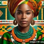 캐릭터 디자인의 문화적 다양성 반영 - A detailed portrait of a young female character wearing traditional West African attire, featuring v...