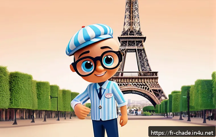 캐릭터 디자인의 상업적 활용과 비전 - A friendly, approachable French marketing mascot character designed in a hybrid 2D and 3D style, wea...