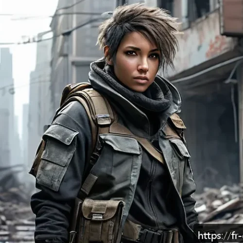Home 31 캐릭터 디자인 자격 시험 난이도 분석 - A futuristic post-apocalyptic female character design wearing rugged yet stylish urban survival gear...