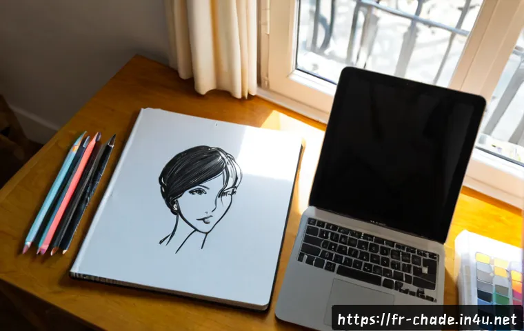캐릭터 디자인 입문자를 위한 가이드 - Photorealistic overhead view of a beginner character designer’s tidy studio desk in a bright Paris a...