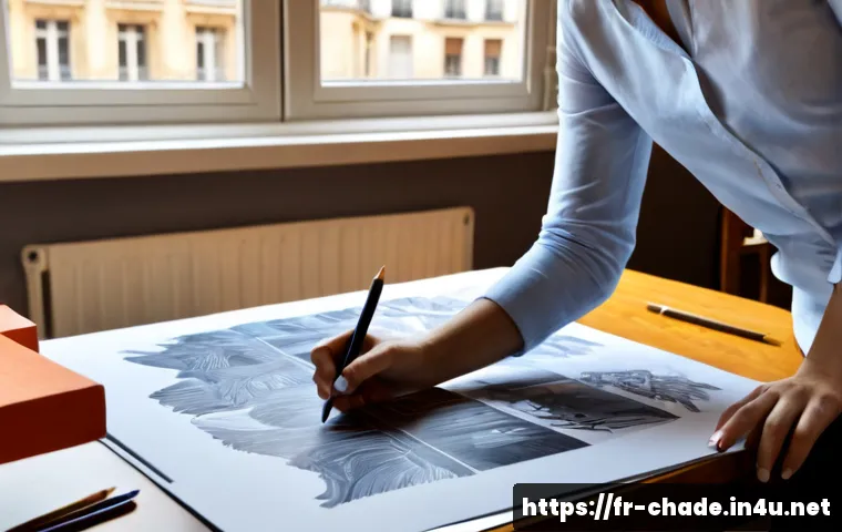 캐릭터 디자인과 크리에이티브 디렉팅 - Photorealistic creative director in a sunlit Paris design studio, thoughtfully arranging expressive ...